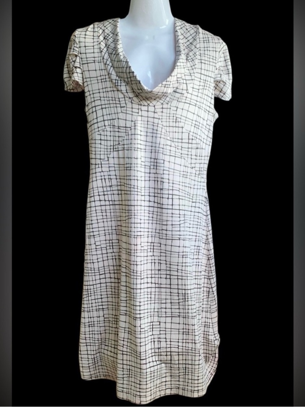 BANANA REPUBLIC Silk Dress, Cowl Neck, Black/Ivory, Medium. - Picture 2 of 12